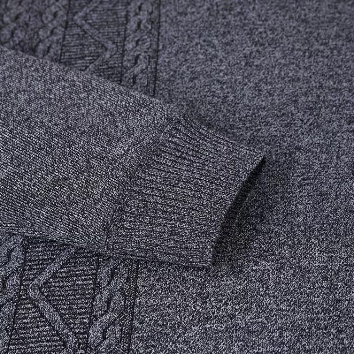 Men's Casual Gray Geometric Pattern Cable Knit Quarter Zip Jumper