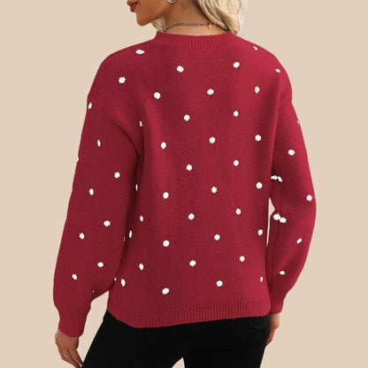 Women's Polka Dot Knit Crew Neck Sweater