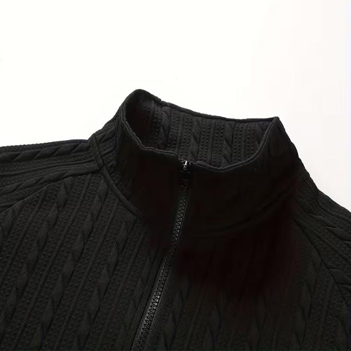 Men's Casual Solid Color High-Stretch Quarter-Zip Cable Knit Jumper