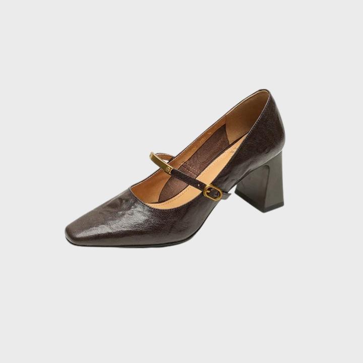 Women's Shiny Square Toe Pump with Metallic Strap
