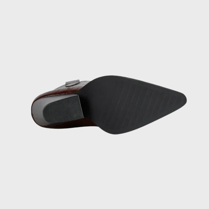 Women's Croc Embossed Pointed Mid Calf Boot