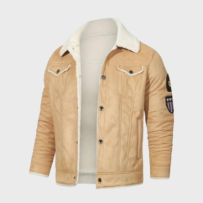 Men’s Faux Leather Jacket with Shearling Lining