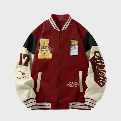 Men’s Vintage Varsity Jacket with Embroidered Patches
