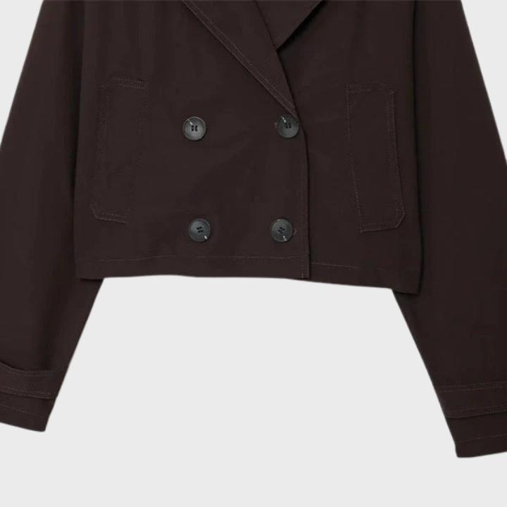 Women's Dark Brown Cropped Double Button Short Jacket