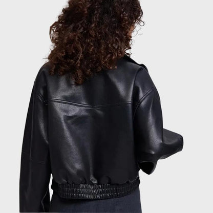 Women’s Zip Front Leather Bomber Jacket