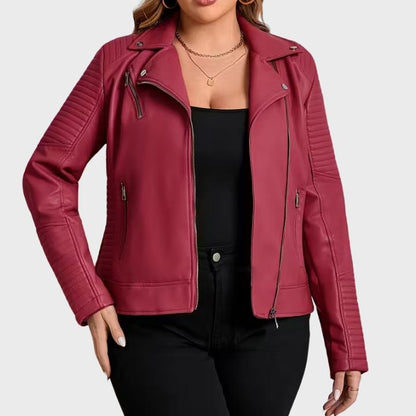 Women's Plus Size Biker Jacket with Zipper Pockets