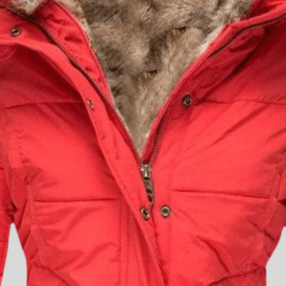 Women’s Long Sleeve Puffer Coat with Soft Fur Lining