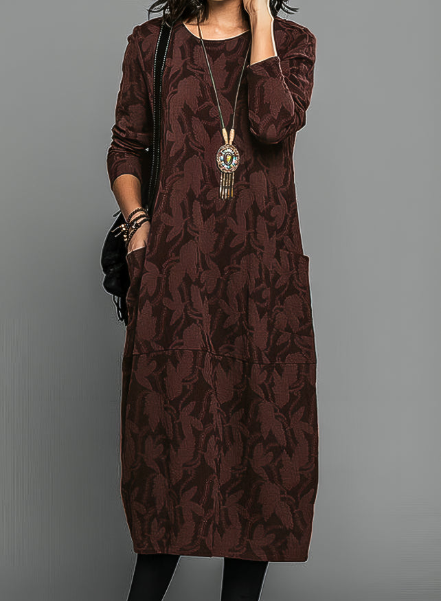 Women’s Modest Midi Dress Boho Casual Style Relaxed Fit With Pockets