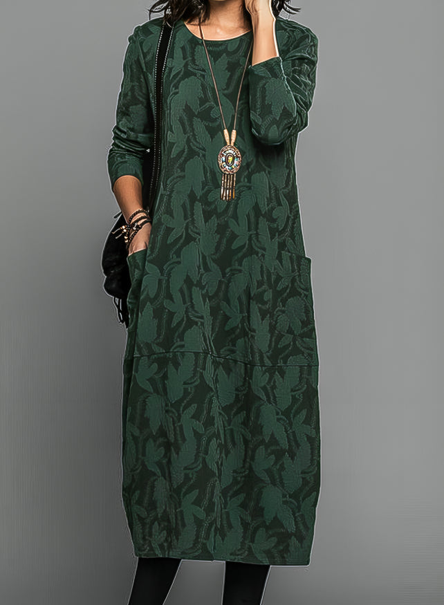 Women’s Modest Midi Dress Boho Casual Style Relaxed Fit With Pockets