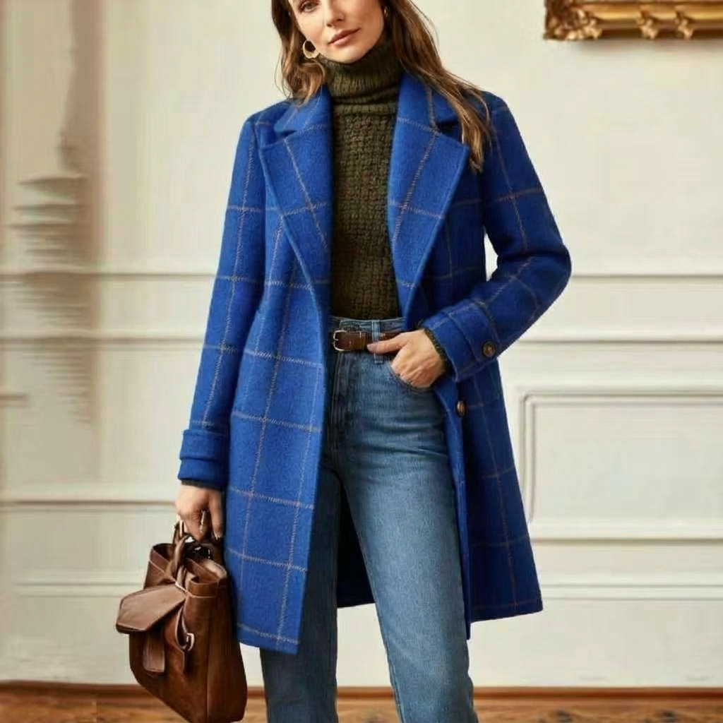 Check Print Tailored Wool Style Coat Women