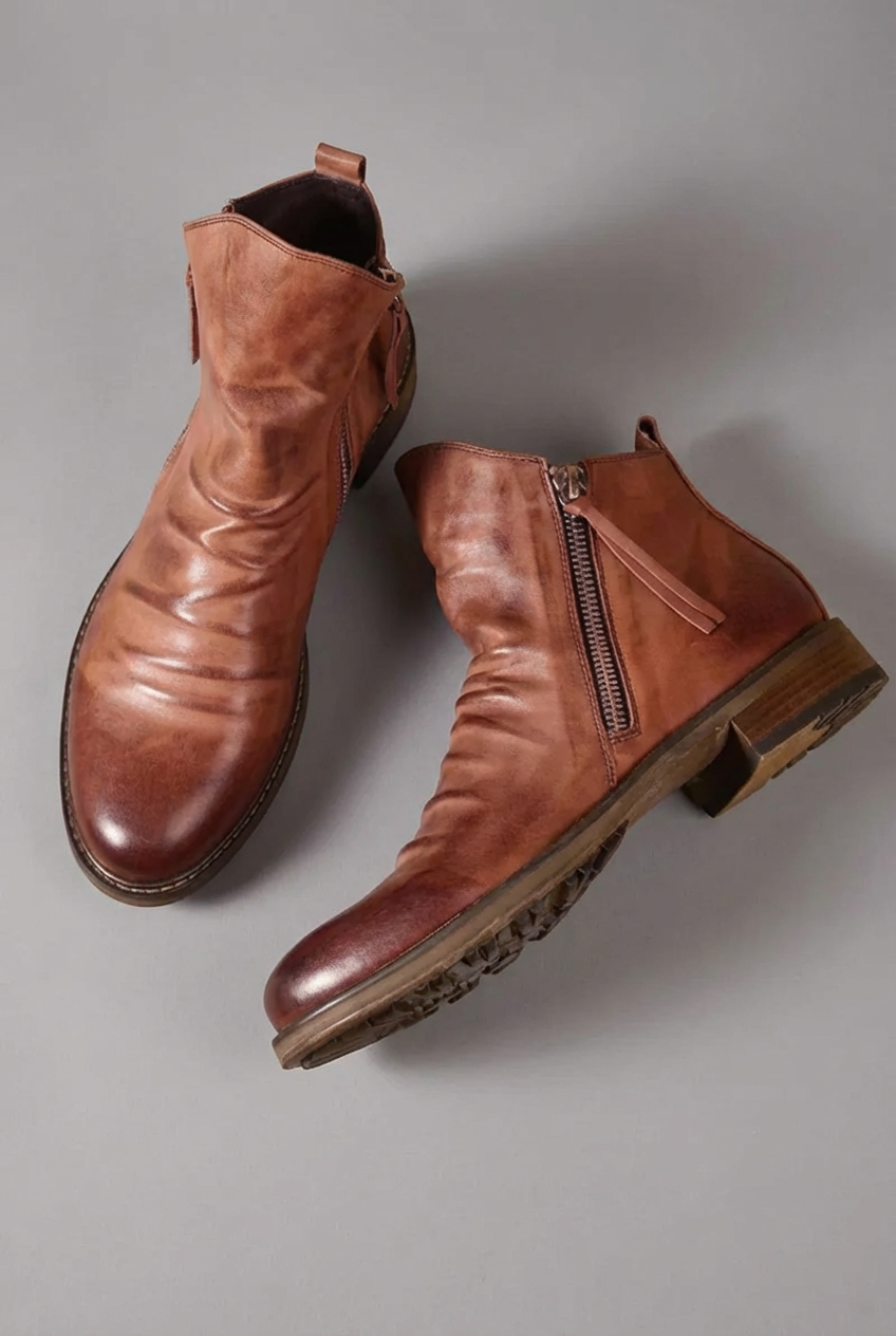 Men’s Side Zip Low Heel Ankle Boots