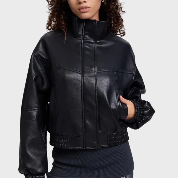 Women’s Zip Front Leather Bomber Jacket