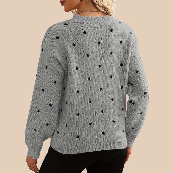 Women's Polka Dot Knit Crew Neck Sweater