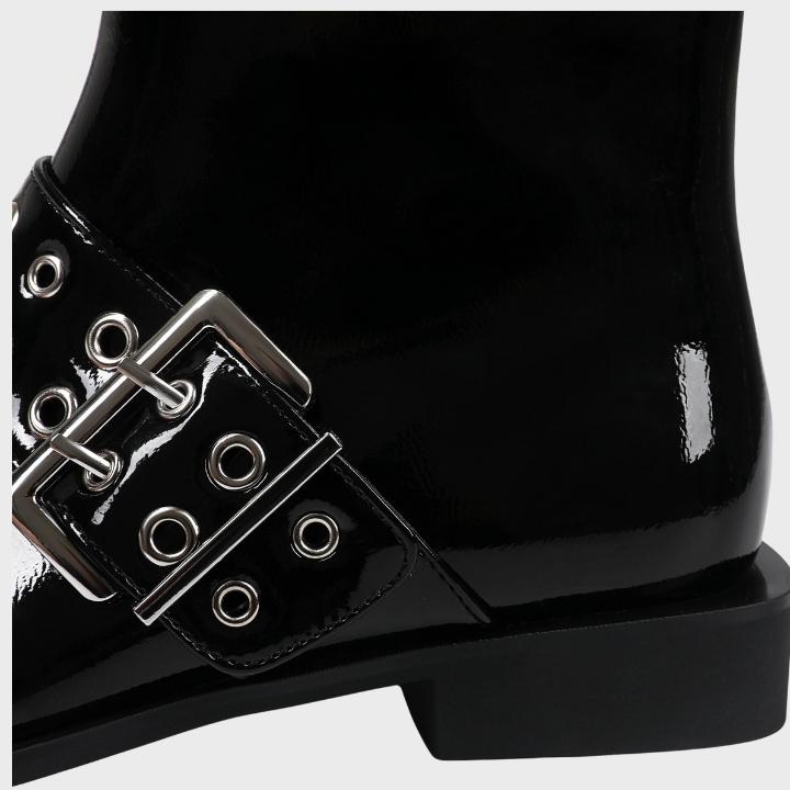 Women's Chunky Mid-Heel Zipper Biker Boots