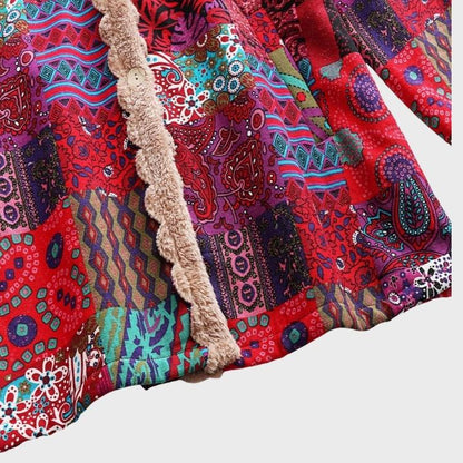 Women's Patchwork Print Hooded Coat