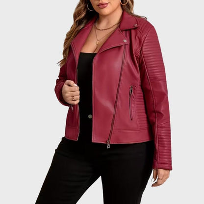 Women's Plus Size Biker Jacket with Zipper Pockets