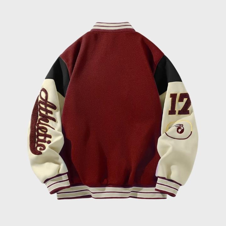 Men’s Vintage Varsity Jacket with Embroidered Patches