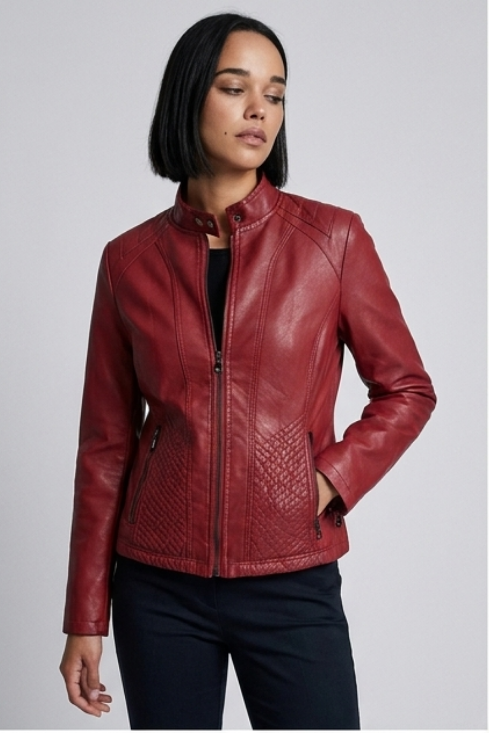Leather Style Long Sleeve Biker Jacket Women