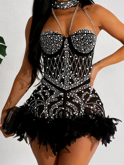 Women's Sparkling Black Rhinestone Romper
