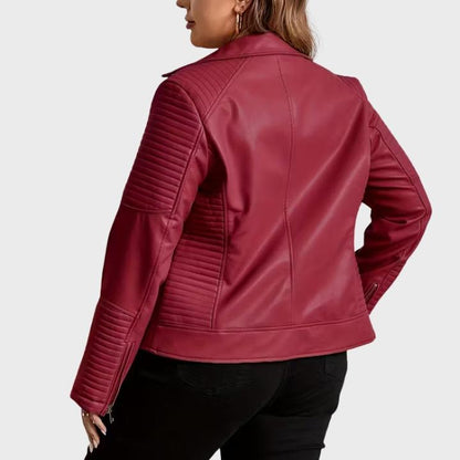 Women's Plus Size Biker Jacket with Zipper Pockets