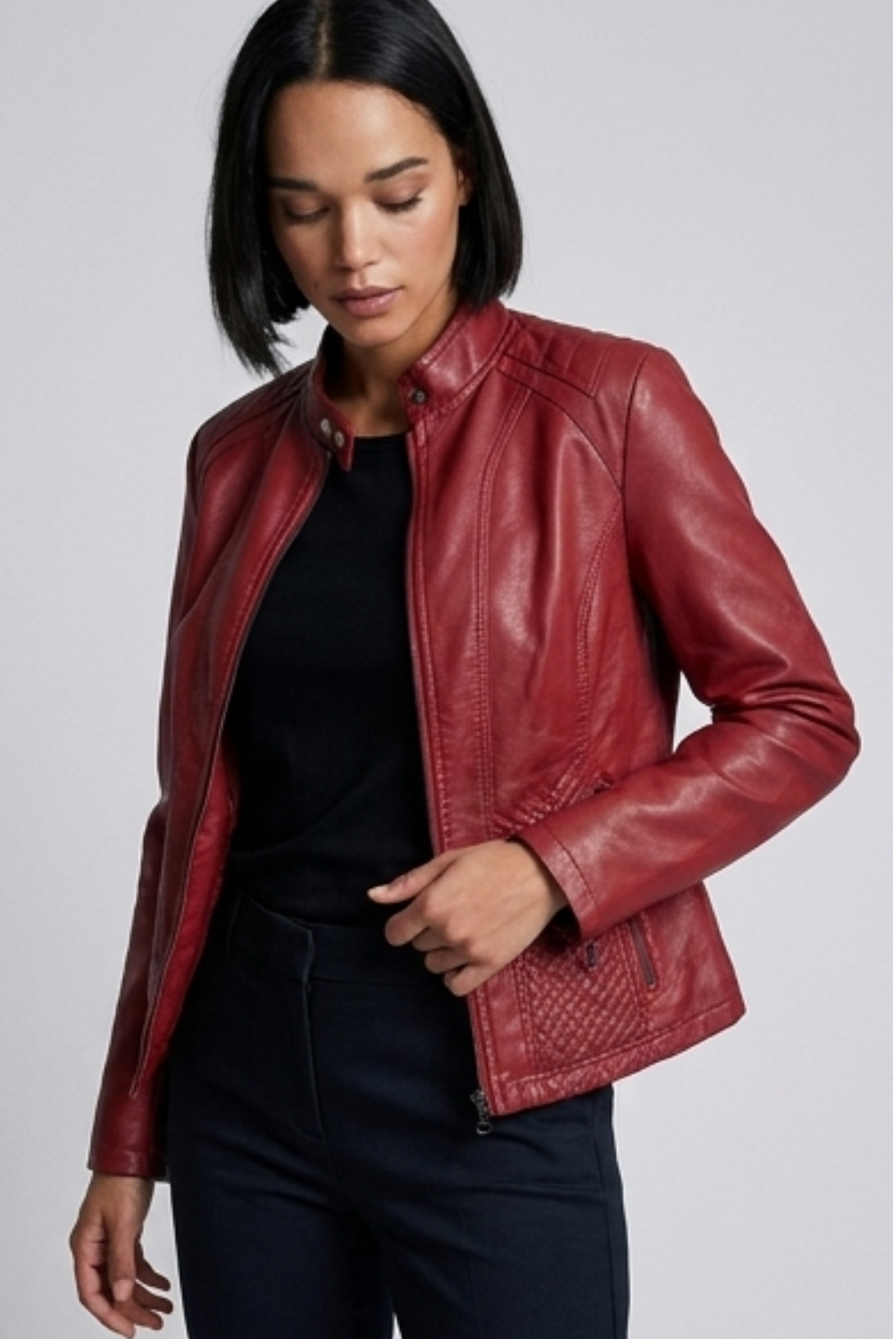 Leather Style Long Sleeve Biker Jacket Women