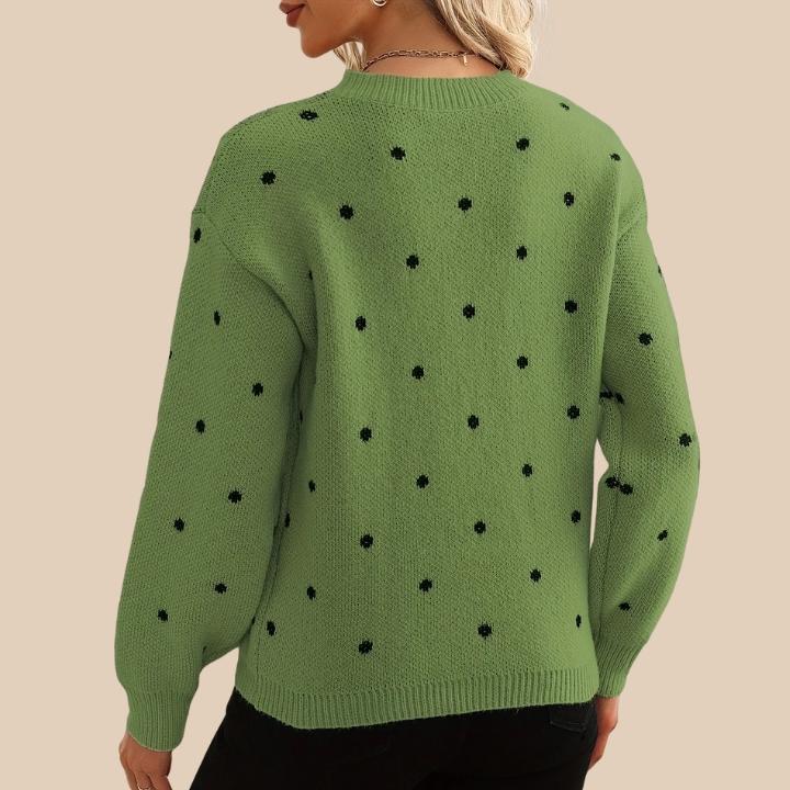 Women's Polka Dot Knit Crew Neck Sweater
