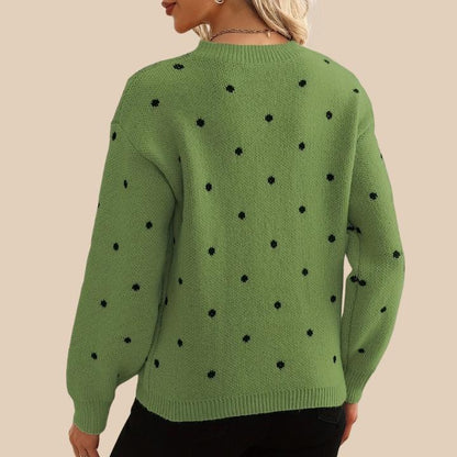 Women's Polka Dot Knit Crew Neck Sweater