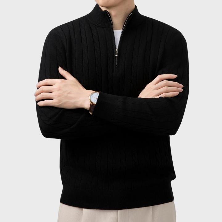 Men's Neutral Textured  Quarter Zip Cable Knit Embroidery Jumper