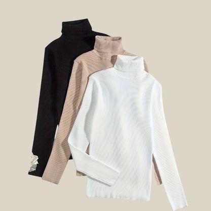 Basic Solid Color Long Sleeve Turtleneck 3 piece Bundle