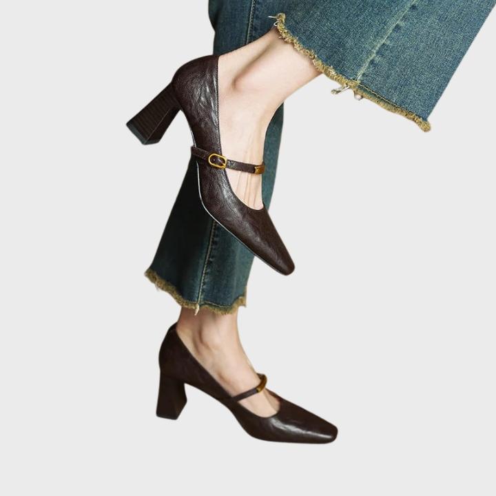 Women's Shiny Square Toe Pump with Metallic Strap
