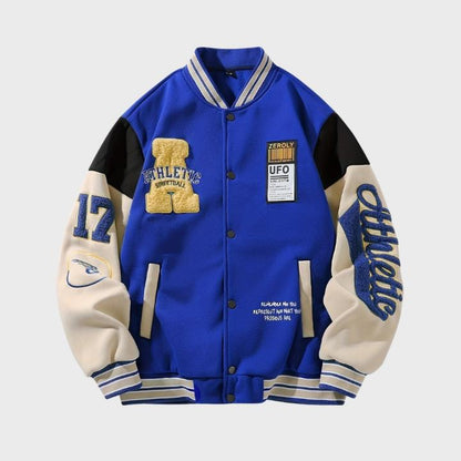 Men’s Vintage Varsity Jacket with Embroidered Patches
