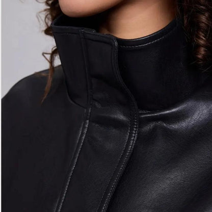 Women’s Zip Front Leather Bomber Jacket
