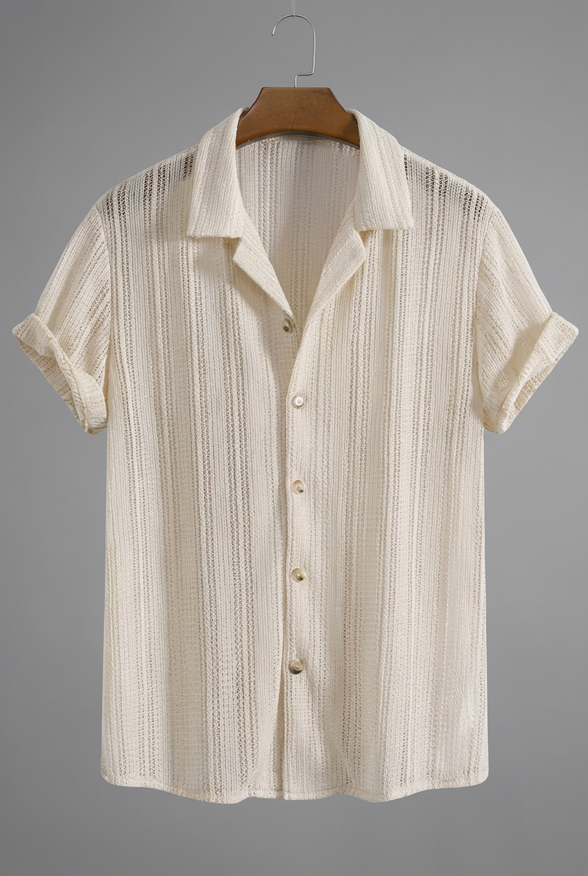 Men’s Notched Collar Short Sleeve Shirt – Lightweight Polyester Blend & Relaxed Fit