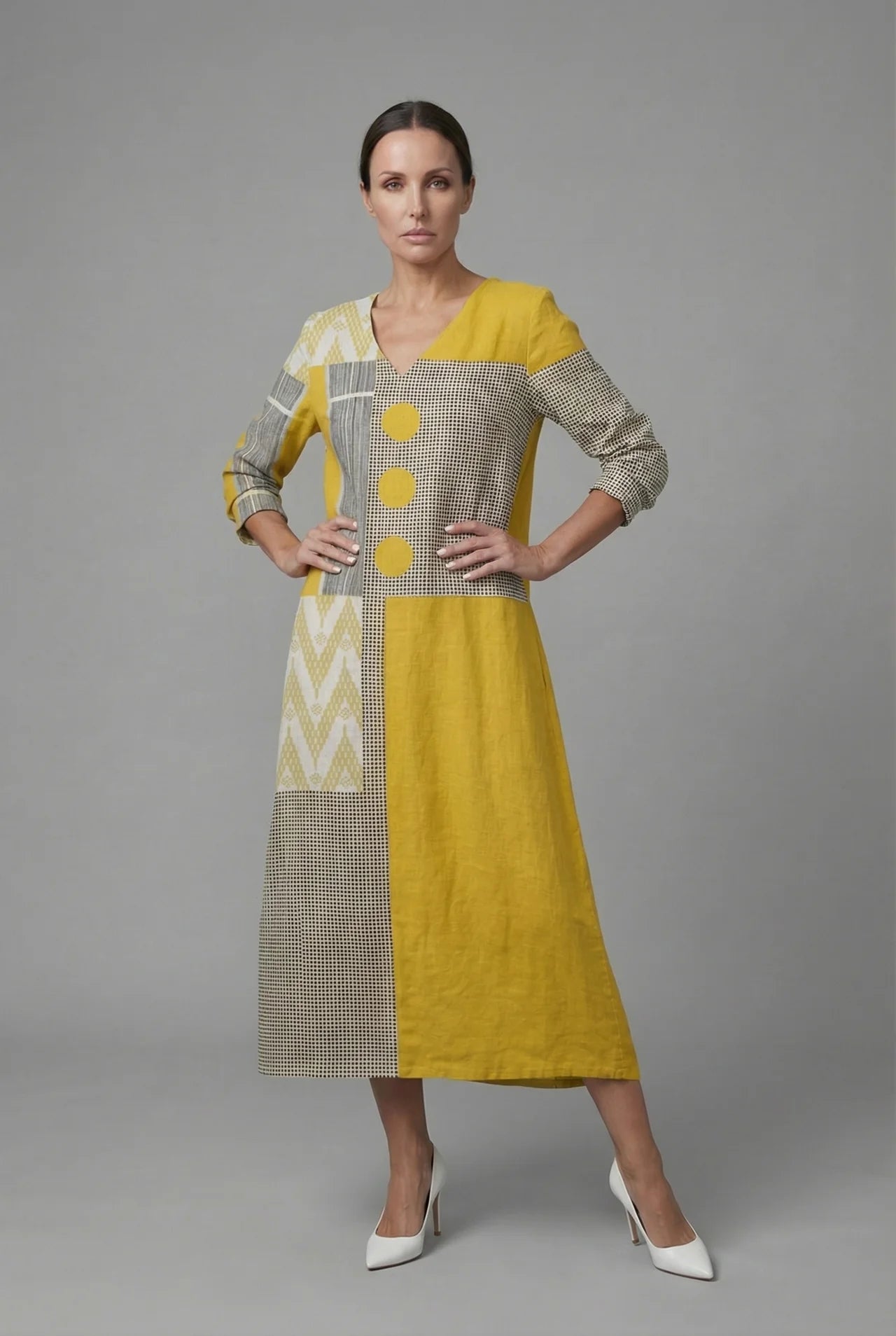 Long Sleeve Patchwork Midi Dress Women