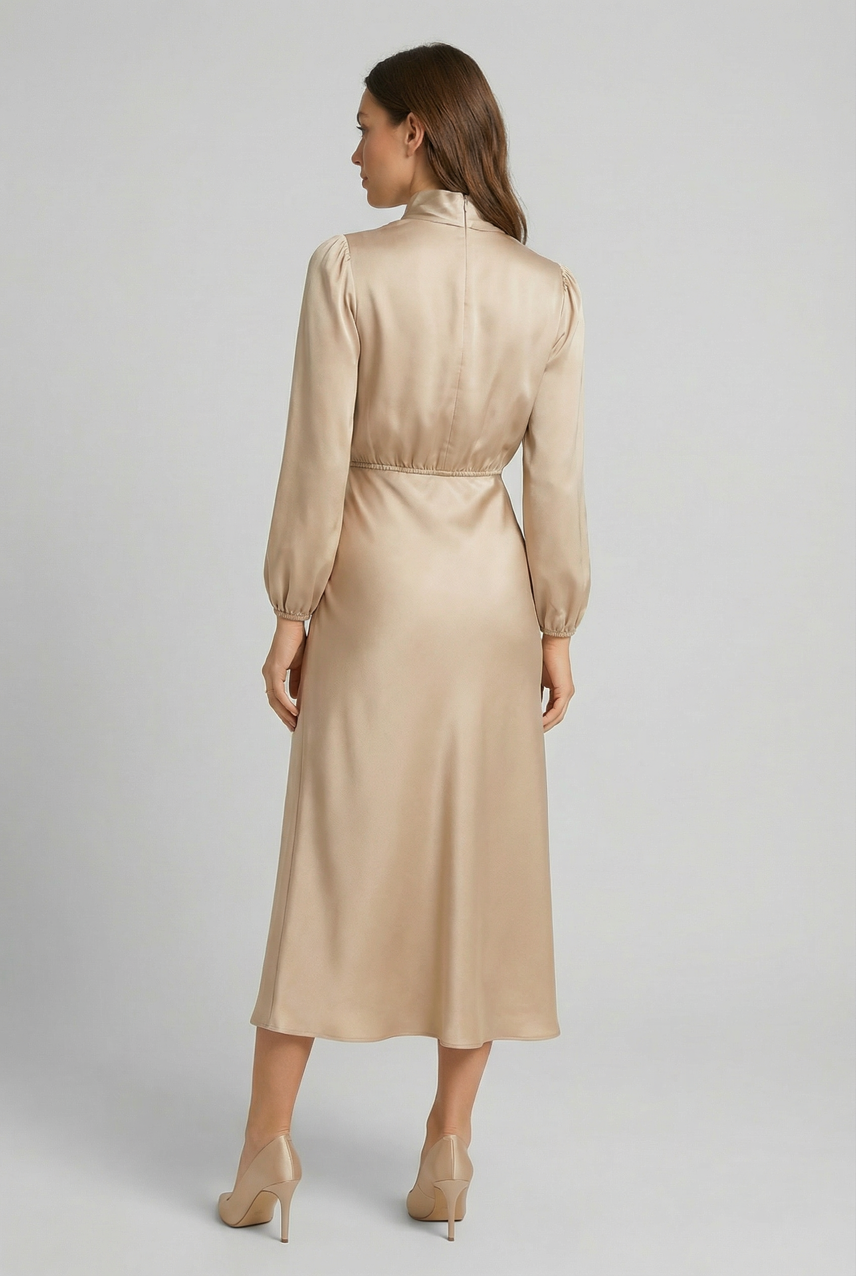 Women's Elegant High-Waist Satin Midi Dress
