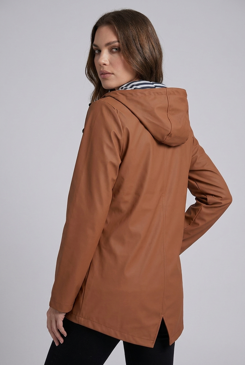 Hooded Striped Lined Zip Front Raincoat Women
