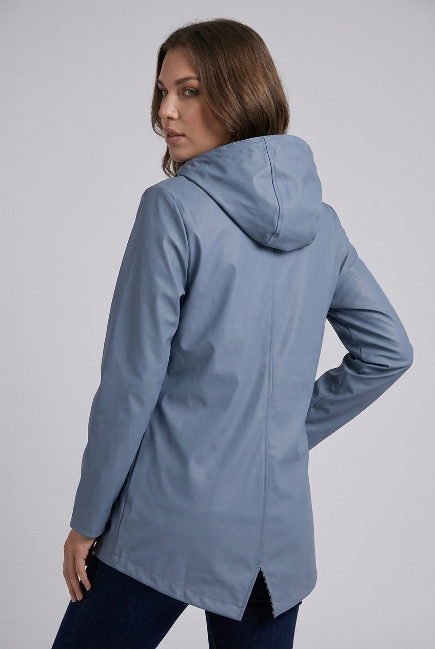 Hooded Striped Lined Zip Front Raincoat Women