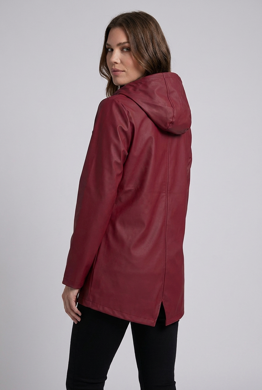 Hooded Striped Lined Zip Front Raincoat Women