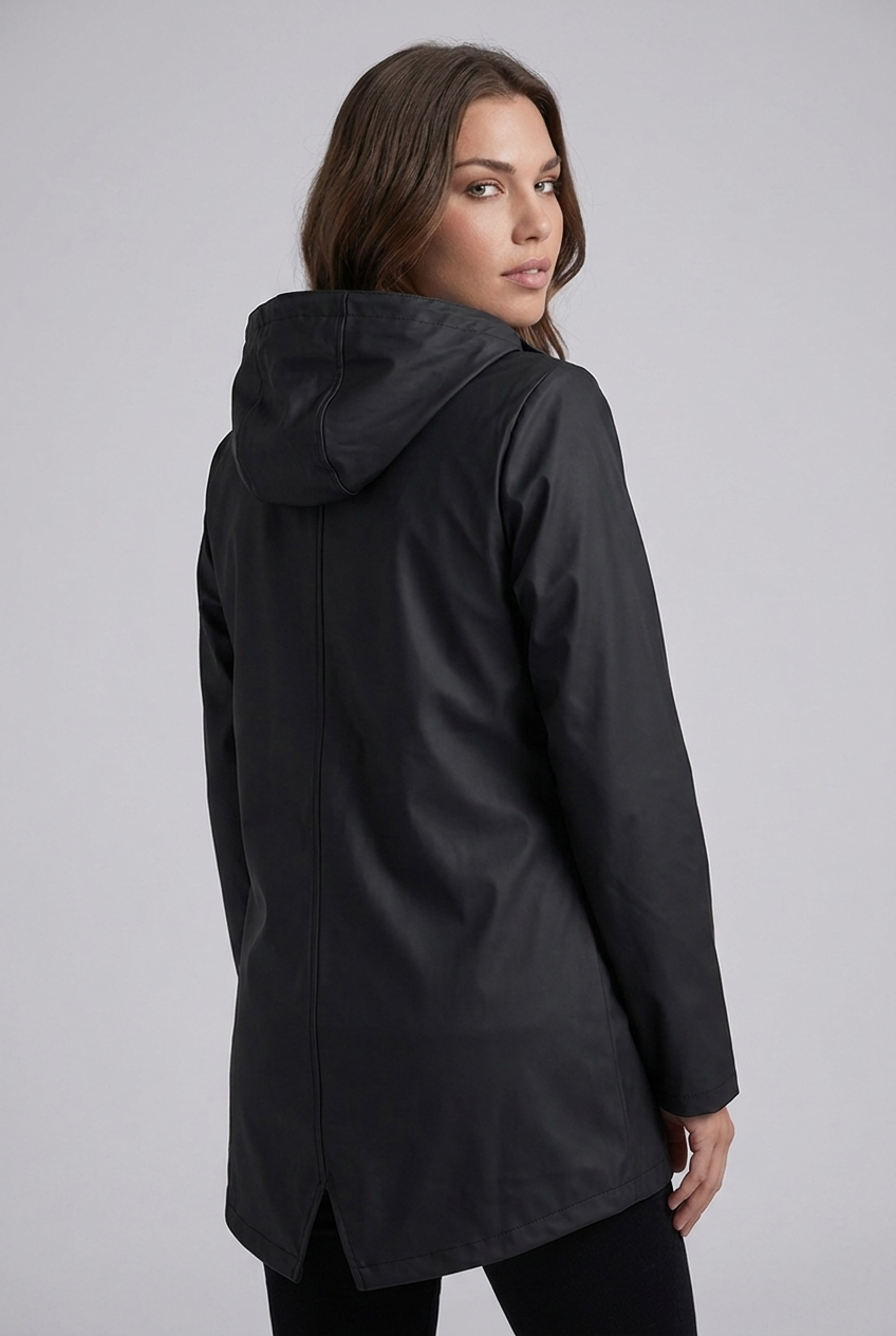 Hooded Striped Lined Zip Front Raincoat Women