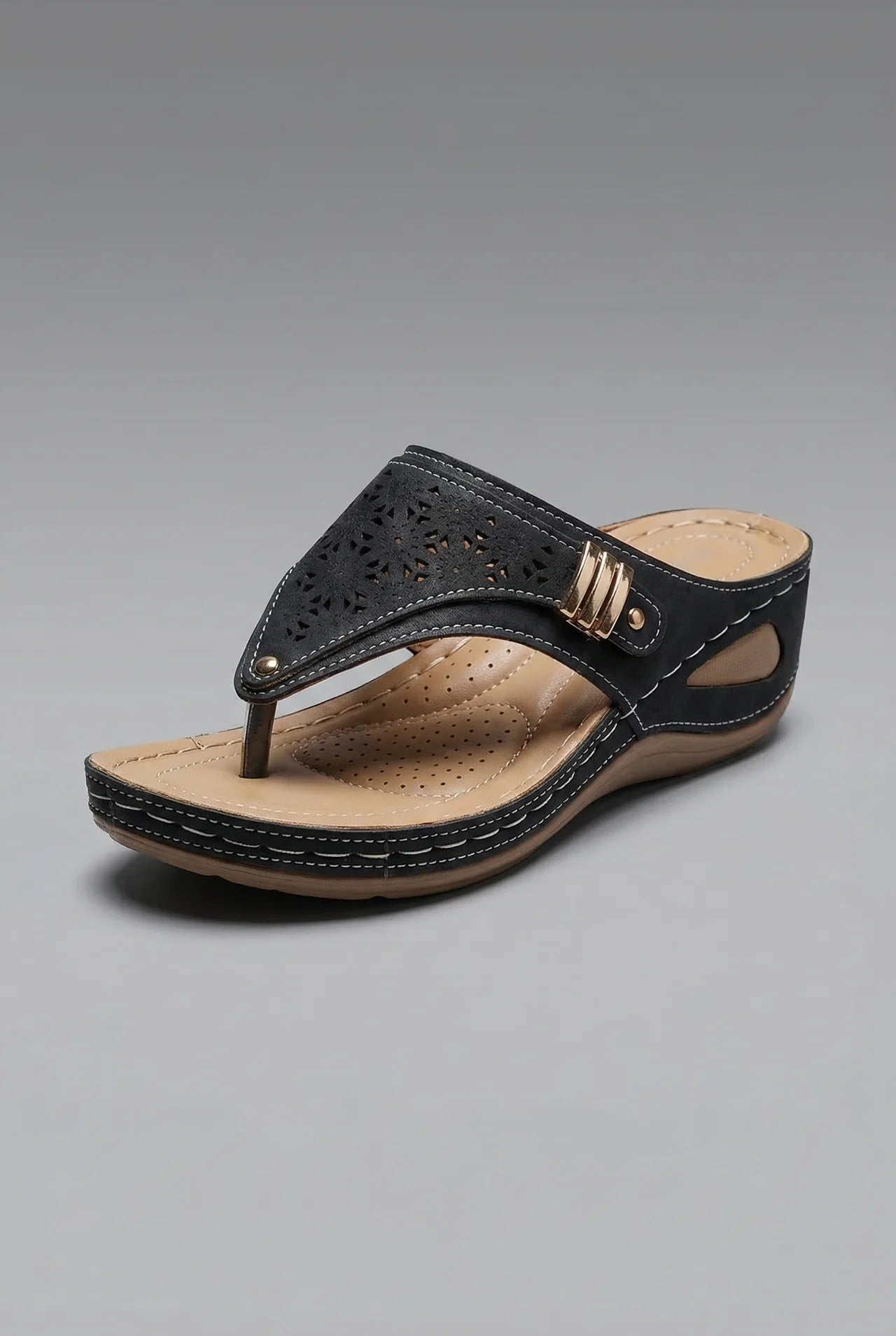 Wide Fit Walking Sandals Women Wedge Toe Post