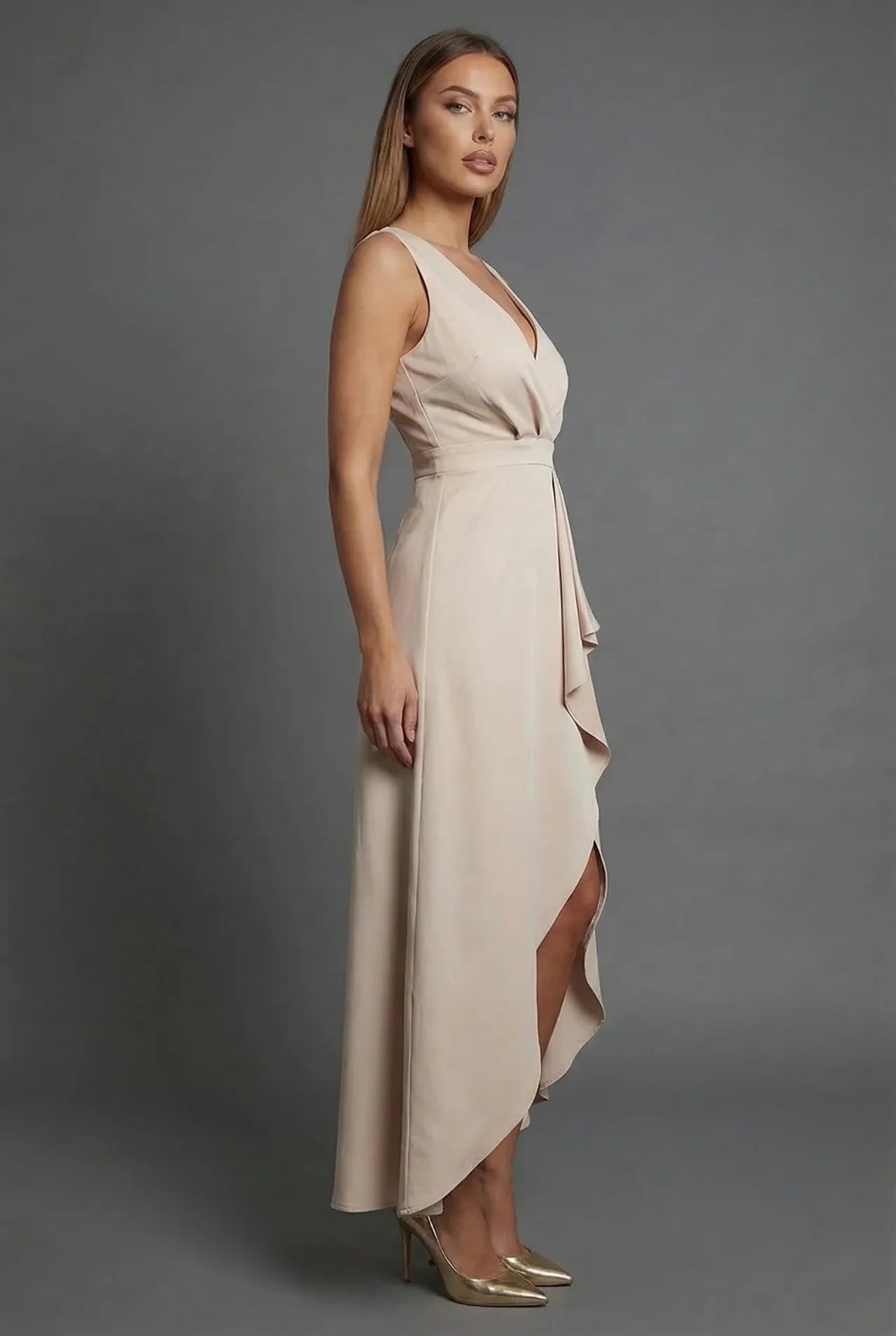 Ascot Satin Style Wrap Wedding Guest Midi Dress
