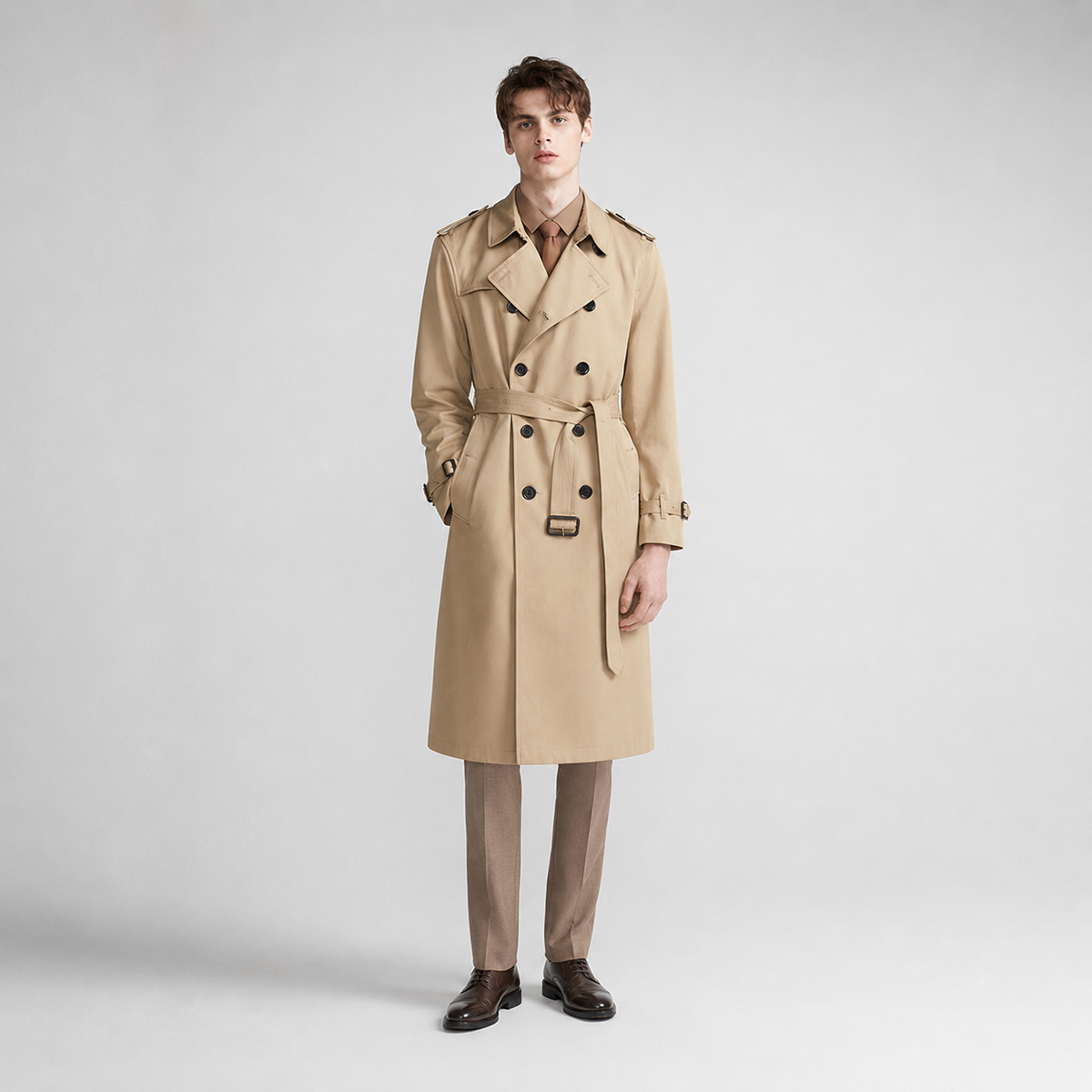 Belted Longline Trench Coat With Lapel Collar Men