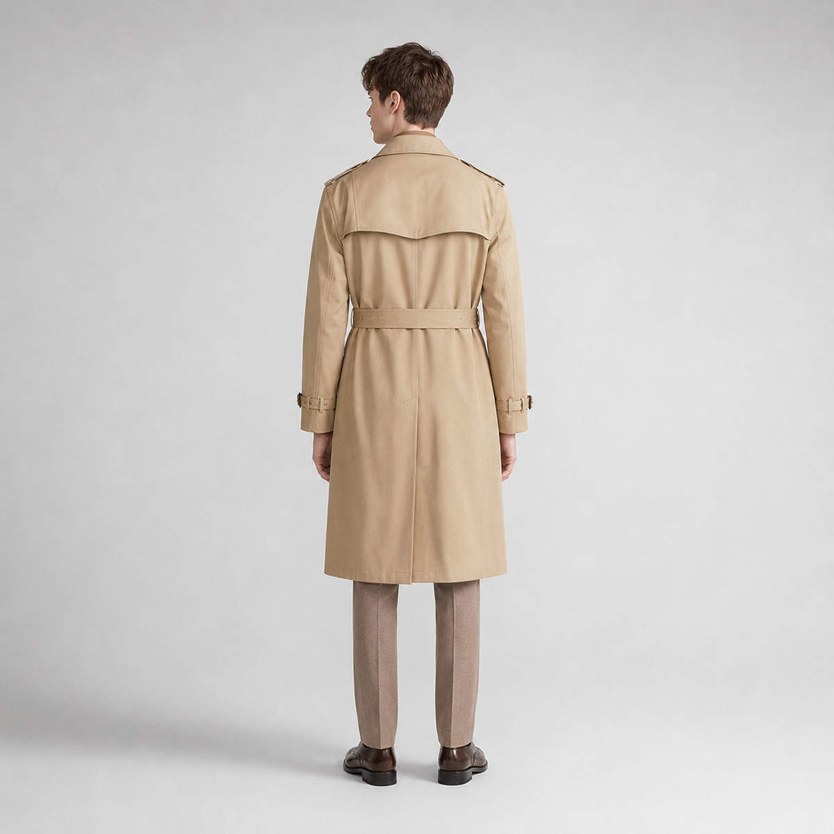 Belted Longline Trench Coat With Lapel Collar Men