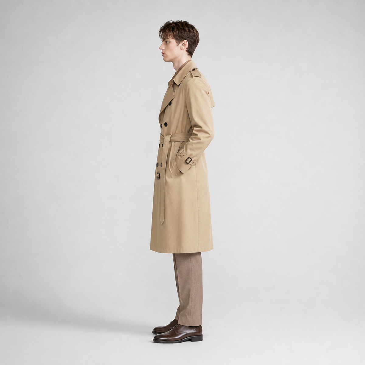 Belted Longline Trench Coat With Lapel Collar Men
