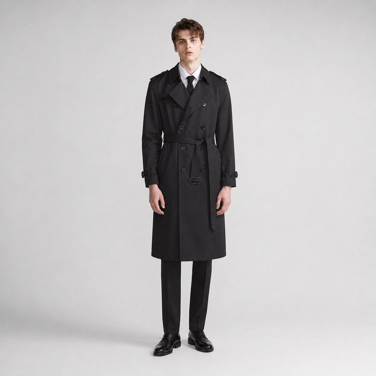 Belted Longline Trench Coat With Lapel Collar Men