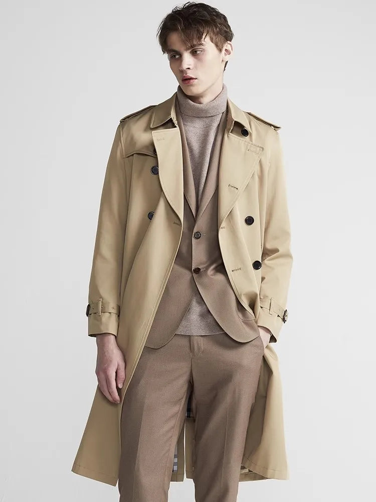 Belted Longline Trench Coat With Lapel Collar Men
