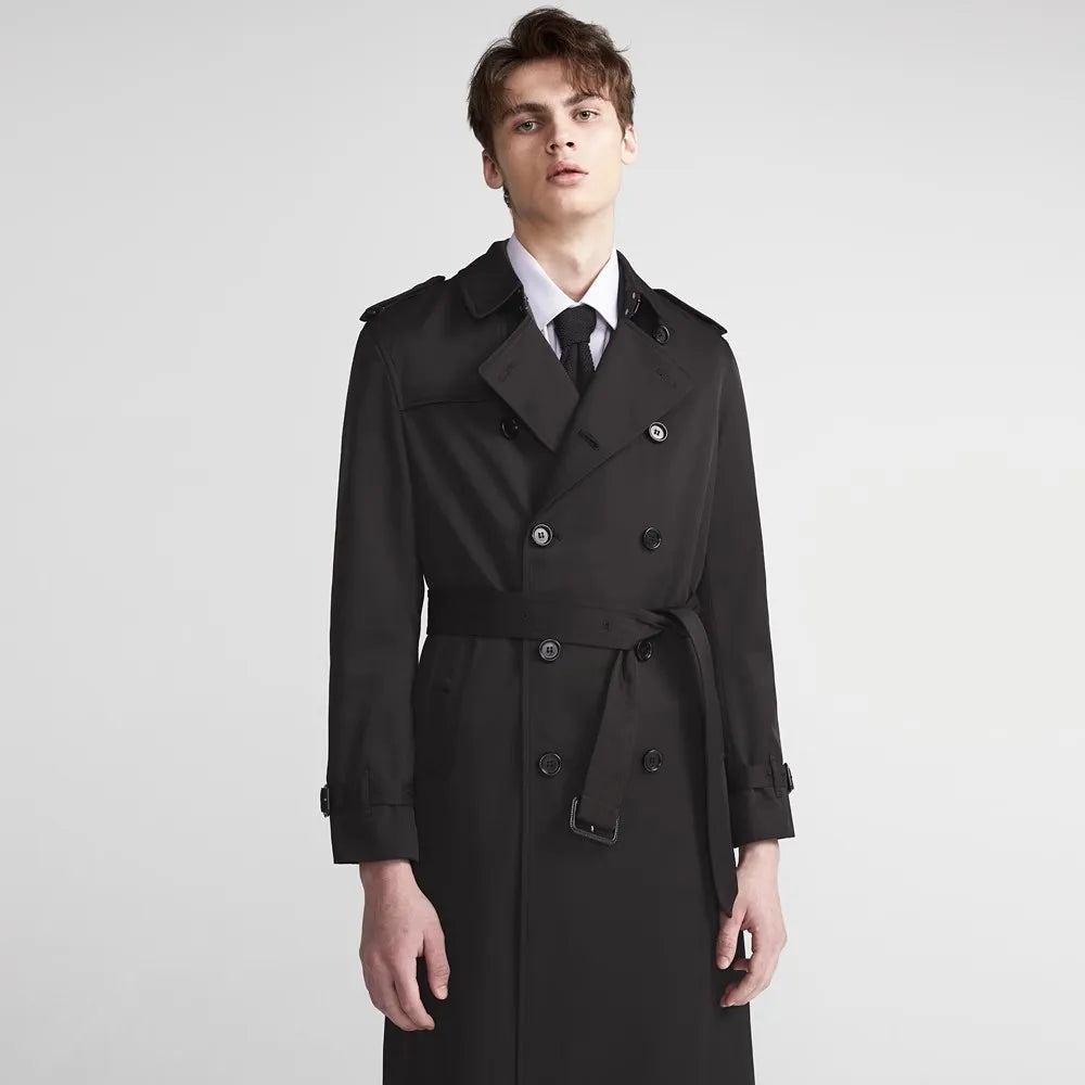 Belted Longline Trench Coat With Lapel Collar Men