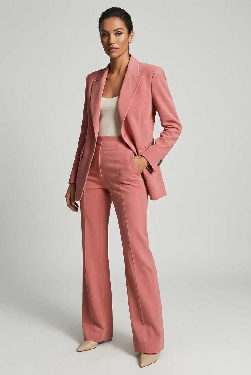 Women's Tailored Slim Blazer & Wide-Leg Trousers Two-Piece Suit
