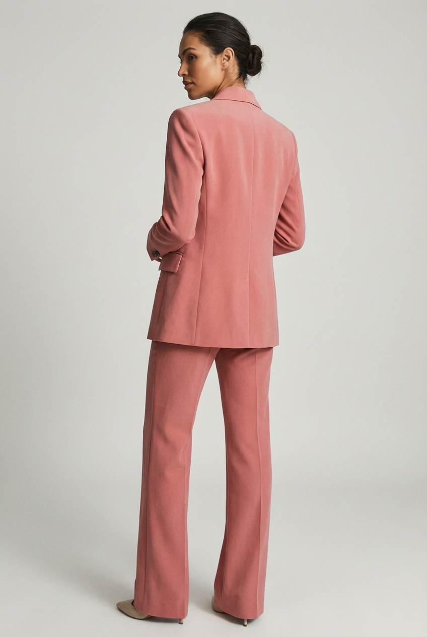 Women's Tailored Slim Blazer & Wide-Leg Trousers Two-Piece Suit