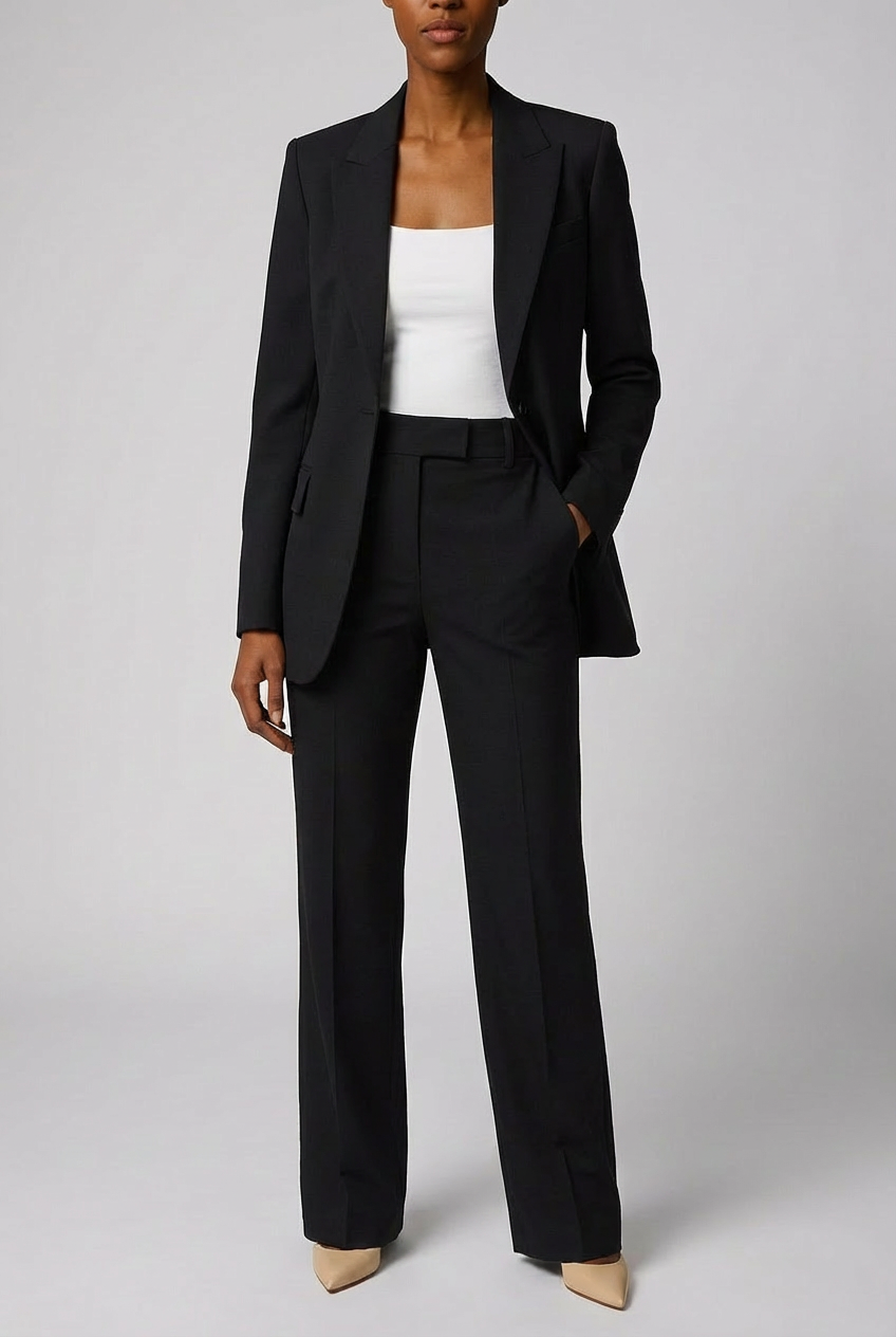 Women's Tailored Slim Blazer & Wide-Leg Trousers Two-Piece Suit